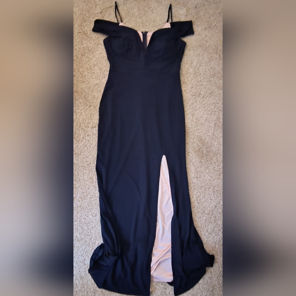 Windsor Off-Shoulder Deep Navy Blue dress with Peach Lining Size 7 - Picture 7 of 16
